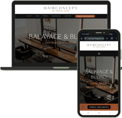 Webdesign Beispiel Friseur HairConcept – moderne Website auf Laptop und Smartphone